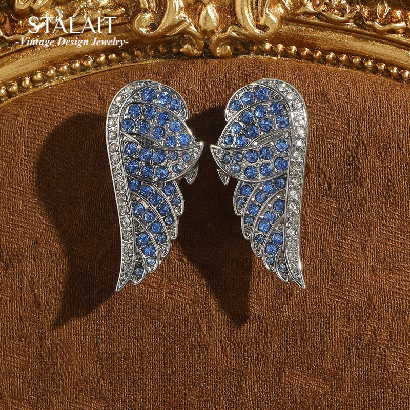 Women'S Accessories Trends 2026 - Vintage Angel Wing Blue Earrings Rhinestone
